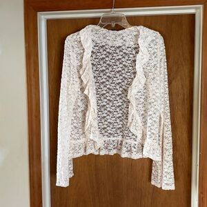 Boho Coquette Lacey Fairycore Ruffle Cropped Bolero Jacket SZ L Bell